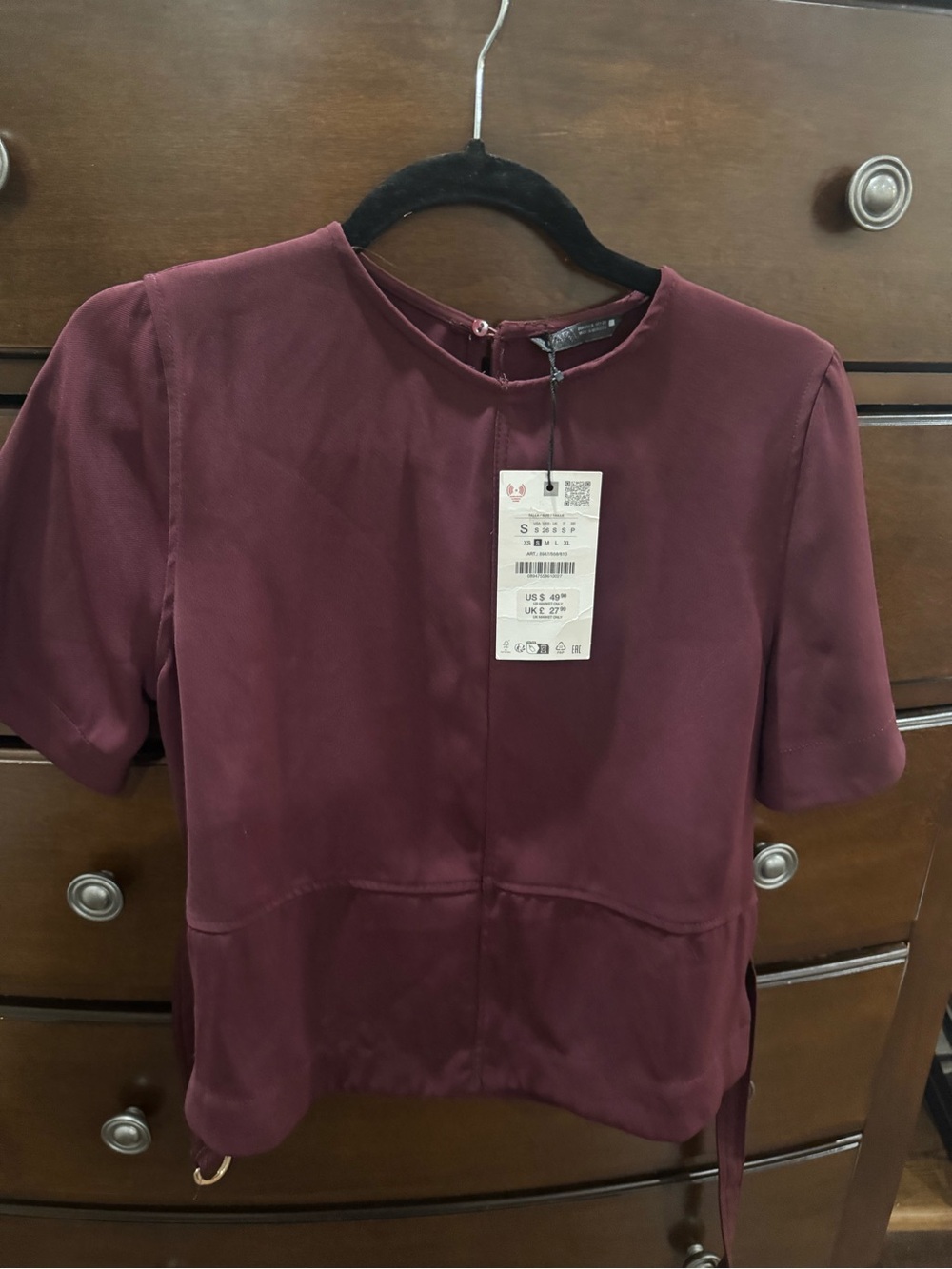 Zara Women's Short Sleeve Peplum Top - Wine size small